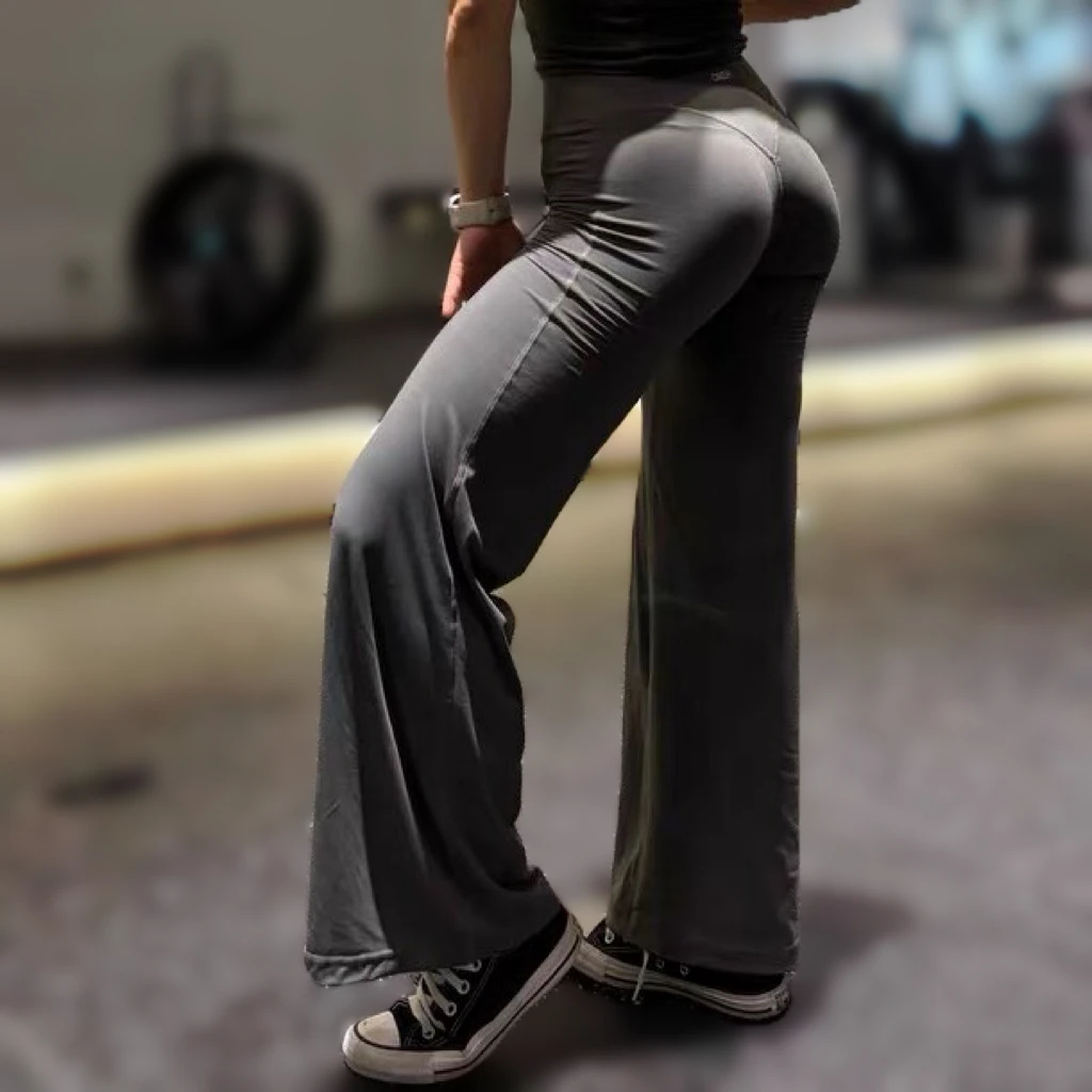 Women Flared Trousers Leggings Gym Outdoor Fitness Athletic Workout Straight Leg Sports Training Loose Yoga Pants