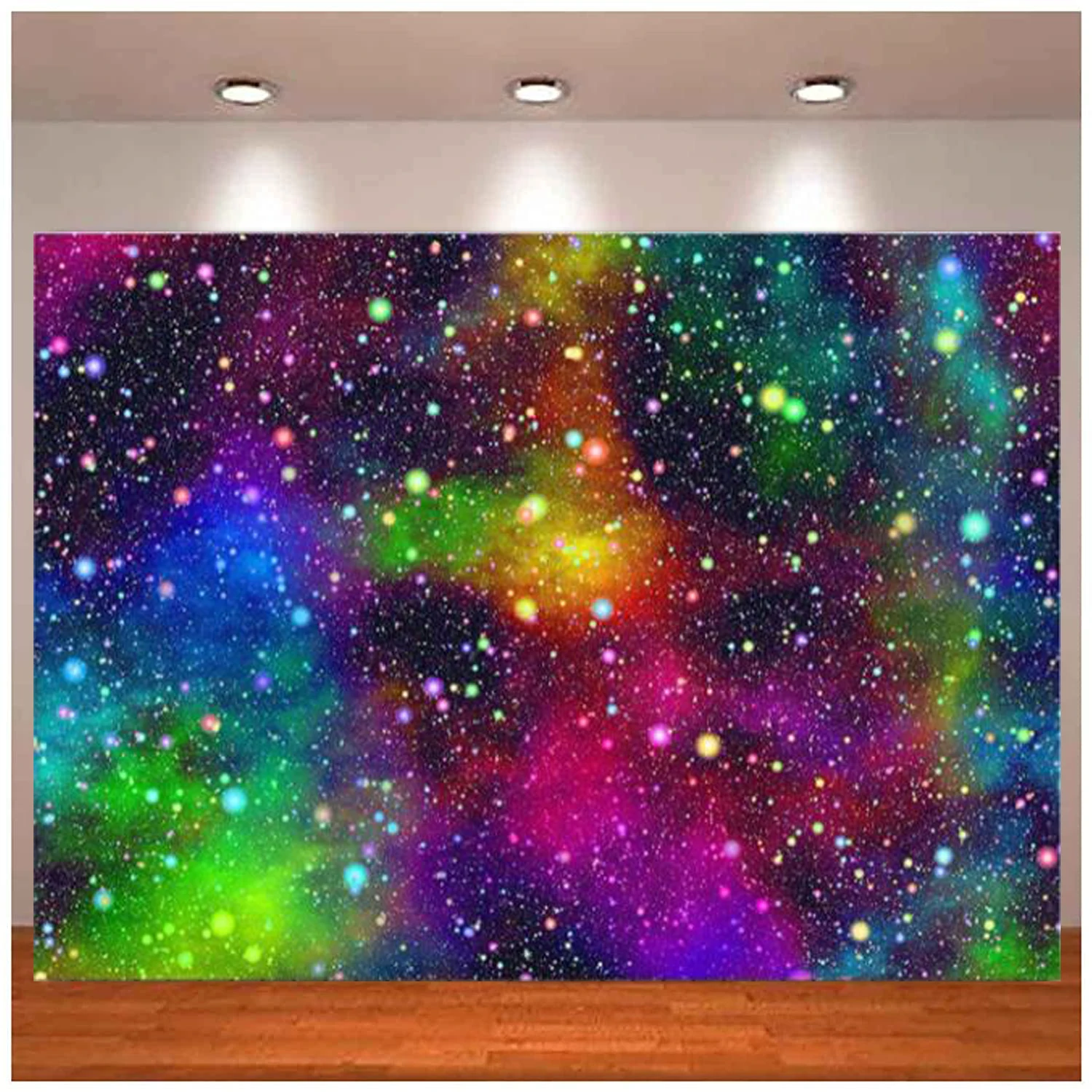 Let's Glow Splatter 사진 배경, 80 년대 90 년대 디스코 레트로 댄스 파티, 생일 파티 장식, 사진 배경, 별이 빛나는 하늘 장식