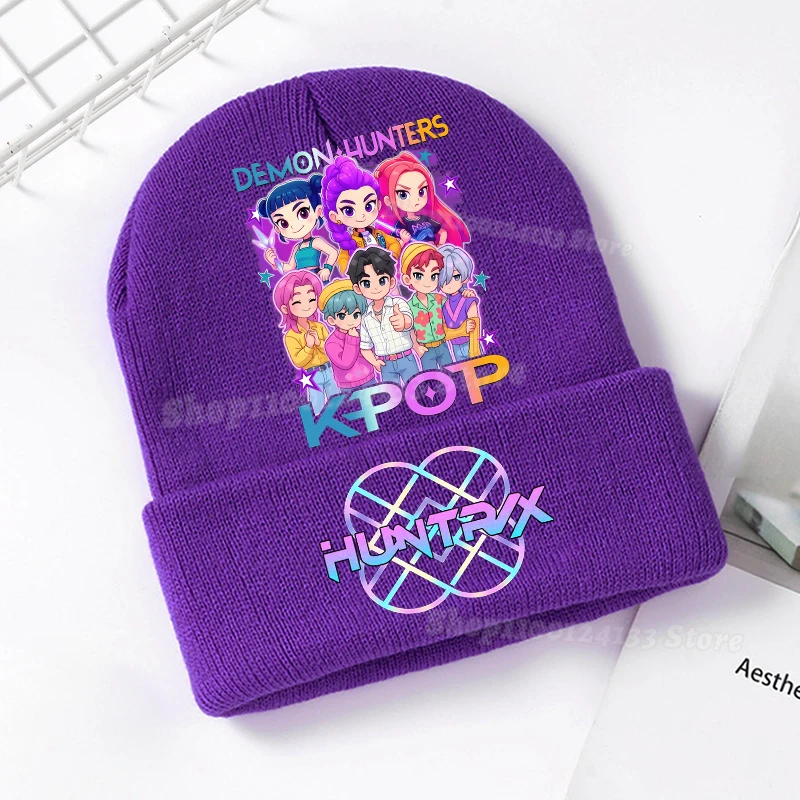 Topi Rajut Anak Demone Hunter Topi Beanie Anak Perempuan Gambar Anime Lucu Penutup Kepala Topi Rajut Hangat Jalanan Luar Ruangan Hadiah Pesta Game Y2K Kawaii