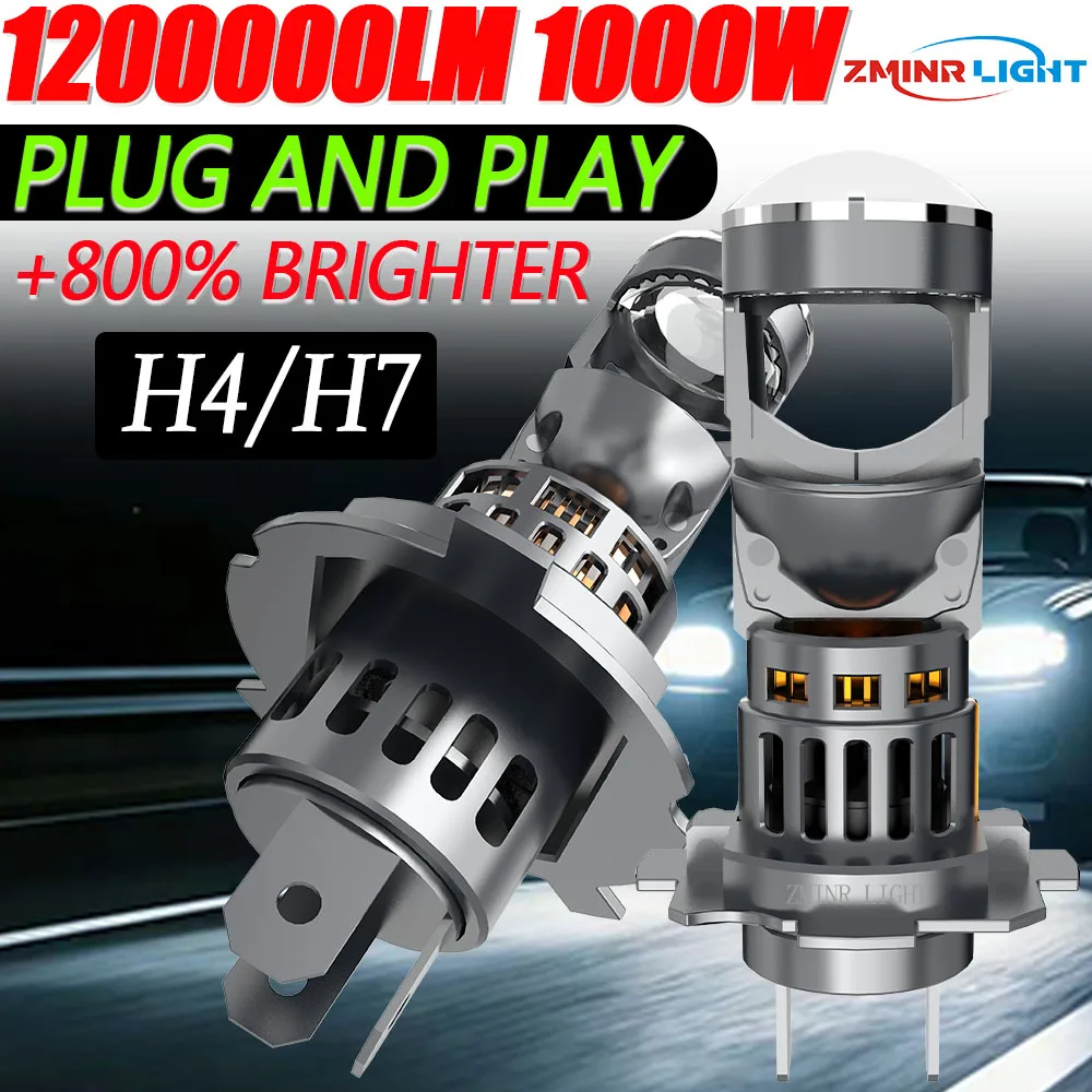 

Светодиодные лампы H7 H4 для фар, мини-линзы для авто и мотоциклов, CANBUS, турбо, суперяркие, 12В 24В, Plug&Play