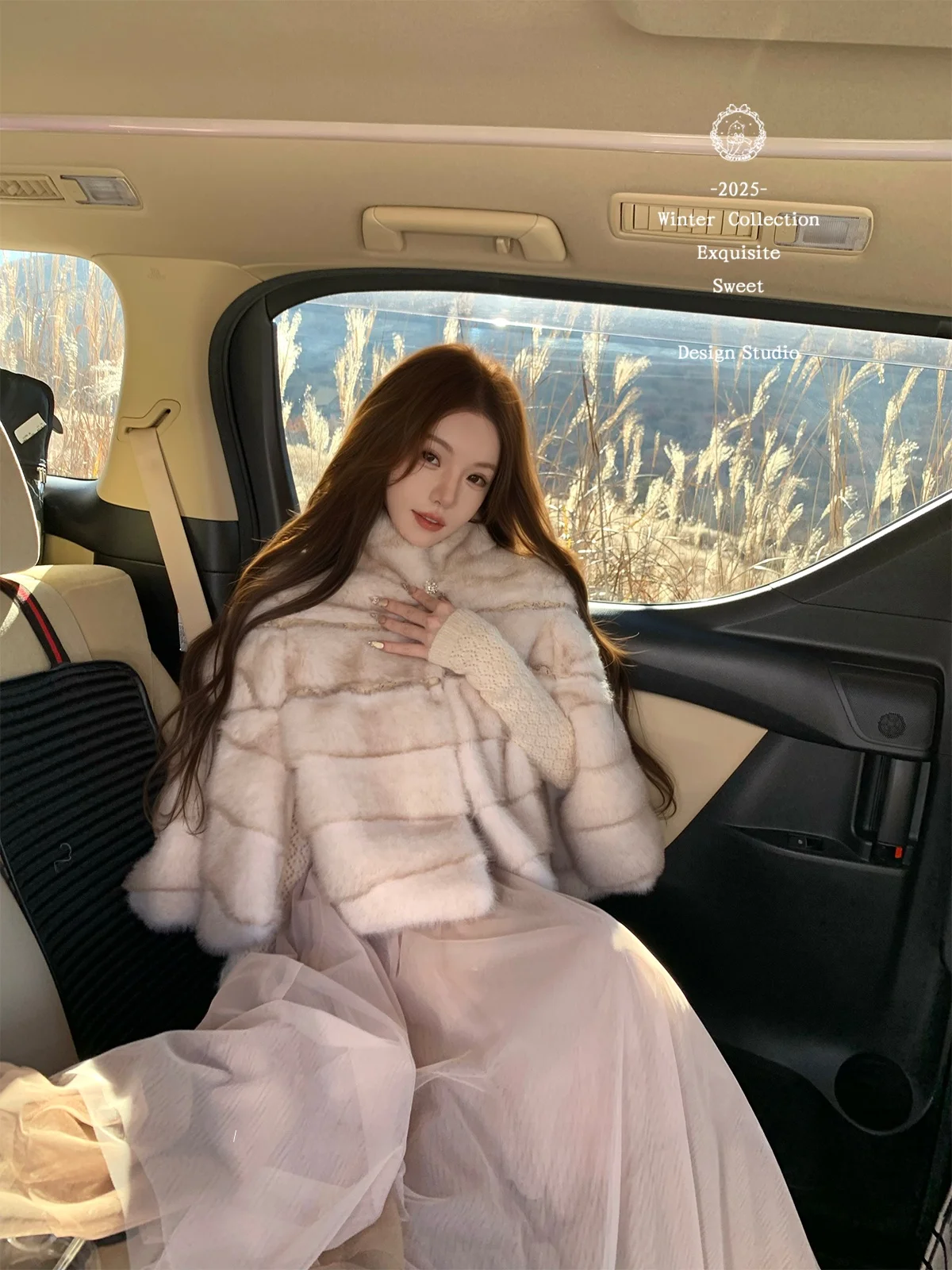 

years Fene Stand Collar Rabbit Fur Coat Eco-friendly Polyester Fabric Long Sve Winter Outerwear for Women