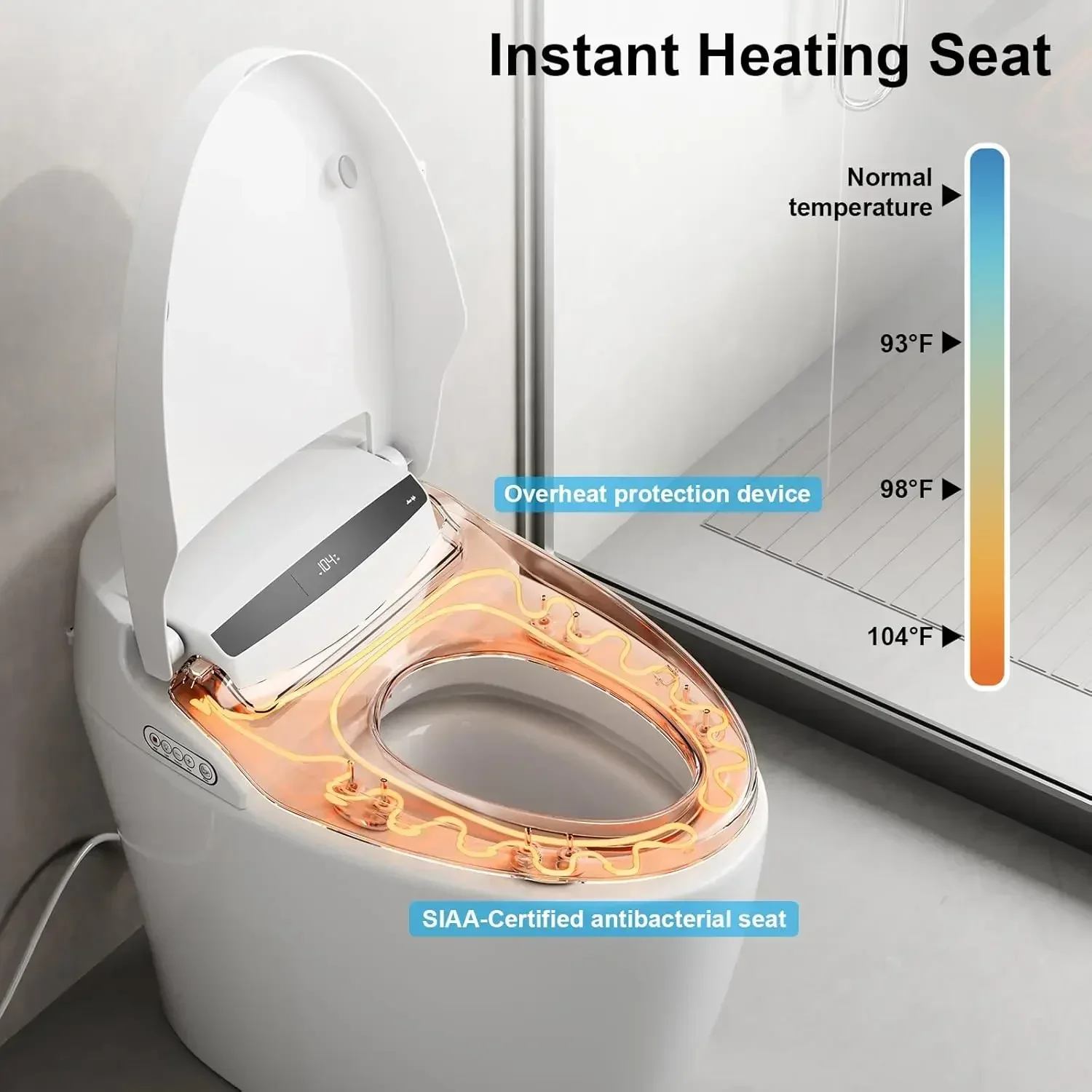 Smart Toilet with Heated Seat and Night Light, Tankless Toilets for Bathroom, Modern One Piece Toilet Standard Comfort Height To