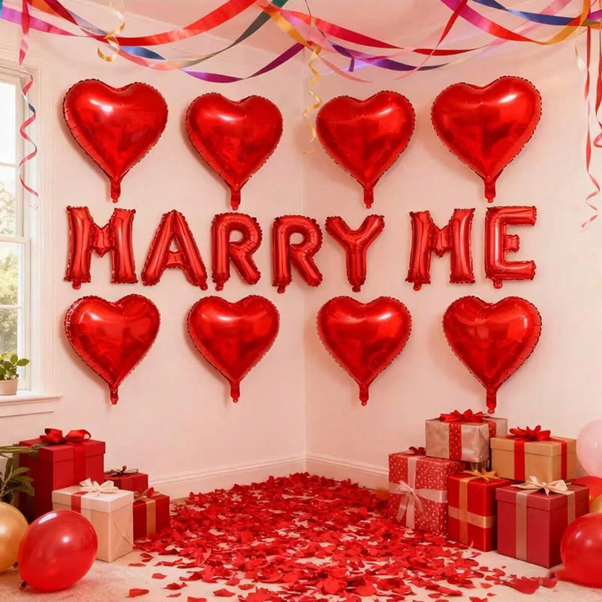 MARRY ME Ballon- und Herzförmiges Ballon-Set, Dekorationsballons für Heiratsanträge, Hochzeiten und romantische Szenen – Detail 3
