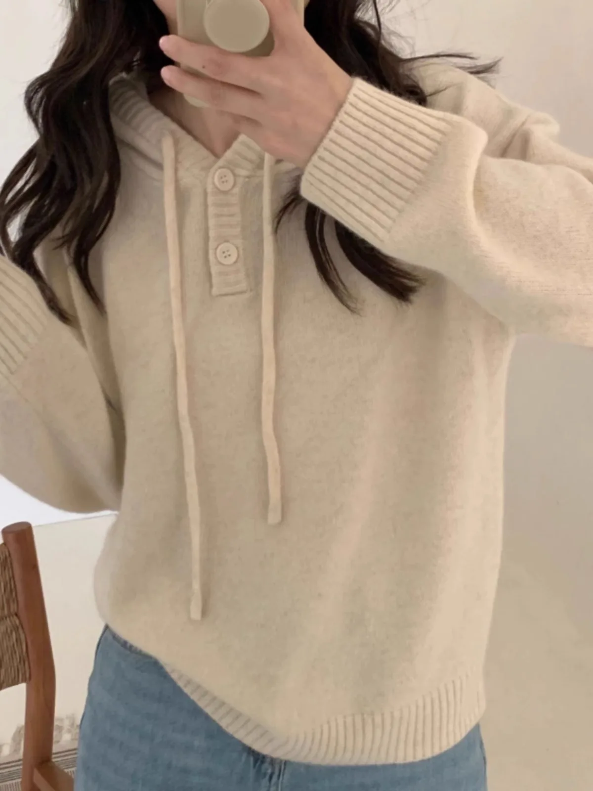 Maglieria in cashmere con cappuccio moda donna autunno e inverno felpa con cappuccio con fondo allentato pigro casual pullover di grandi dimensioni