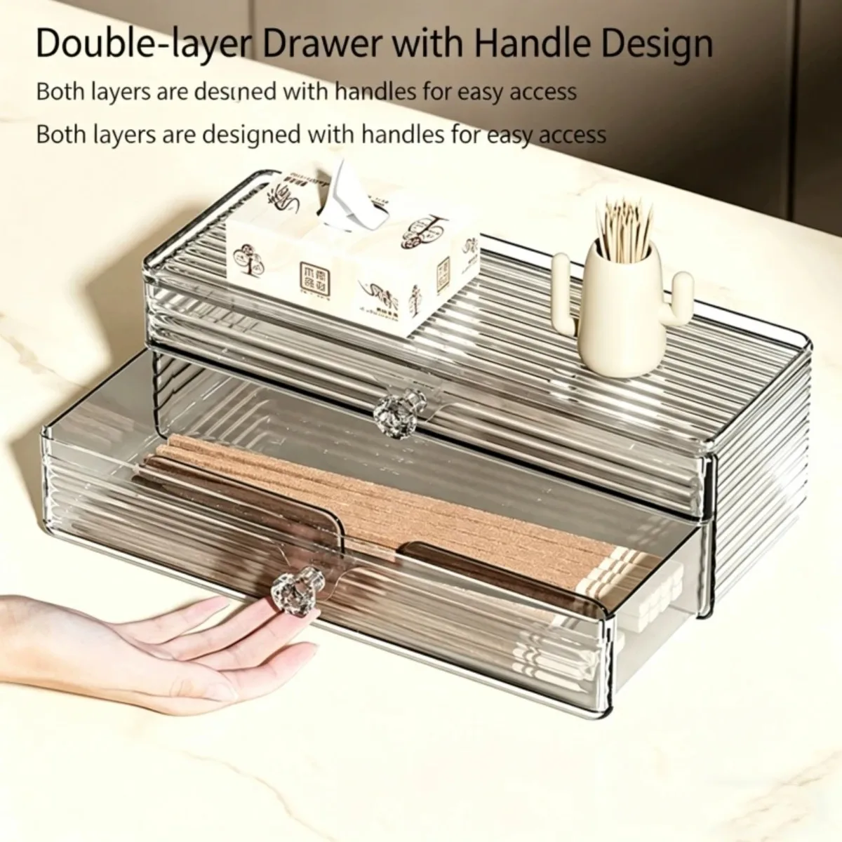 

Kitchen Organizer Box Utensil Holder Chopstick Storage Countertop Cutlery Organizer Dustproof Space Saving Container