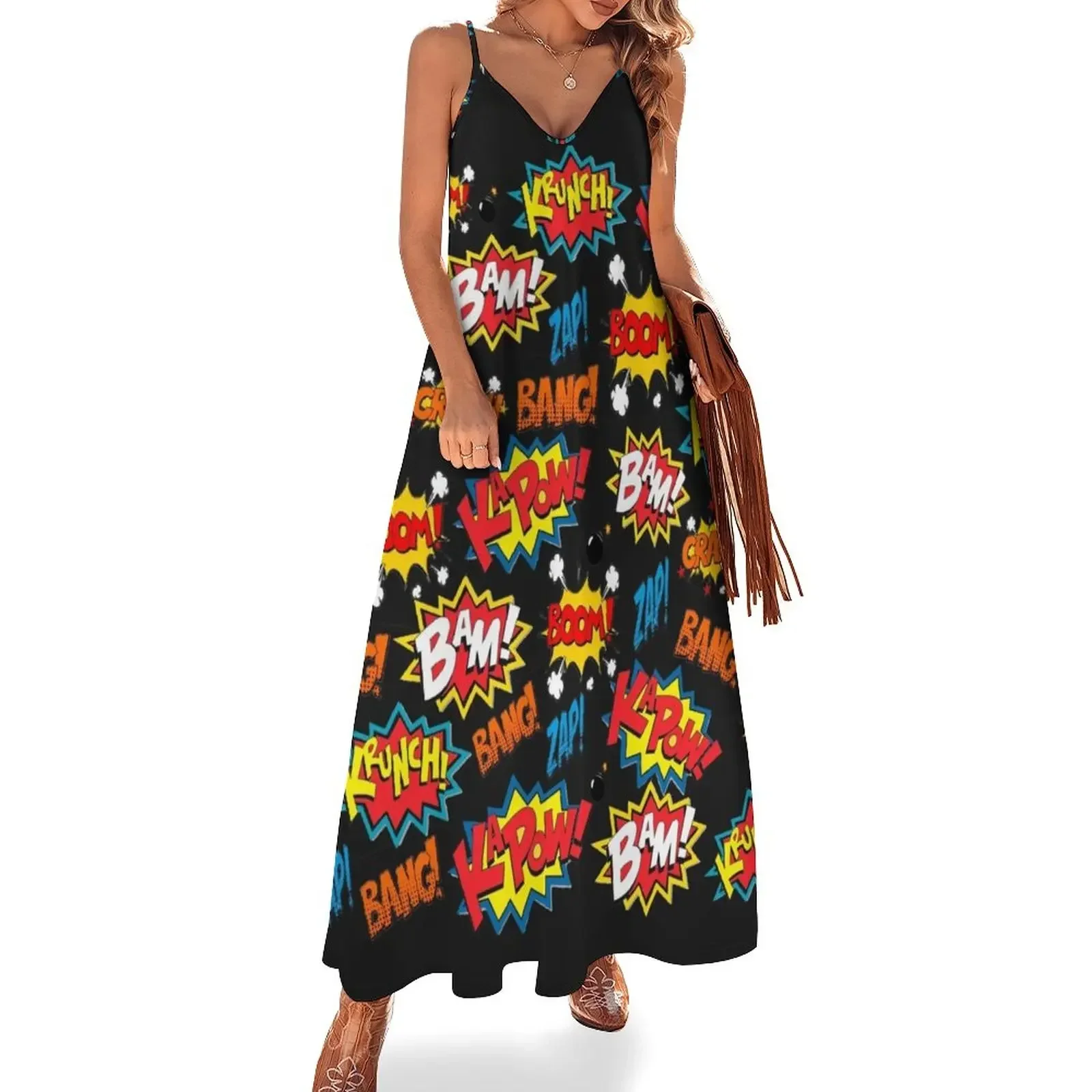 

Comic Book Explosion Sleeveless Dress Long veiled dresses Women's summer dresses evening dresses women Dress