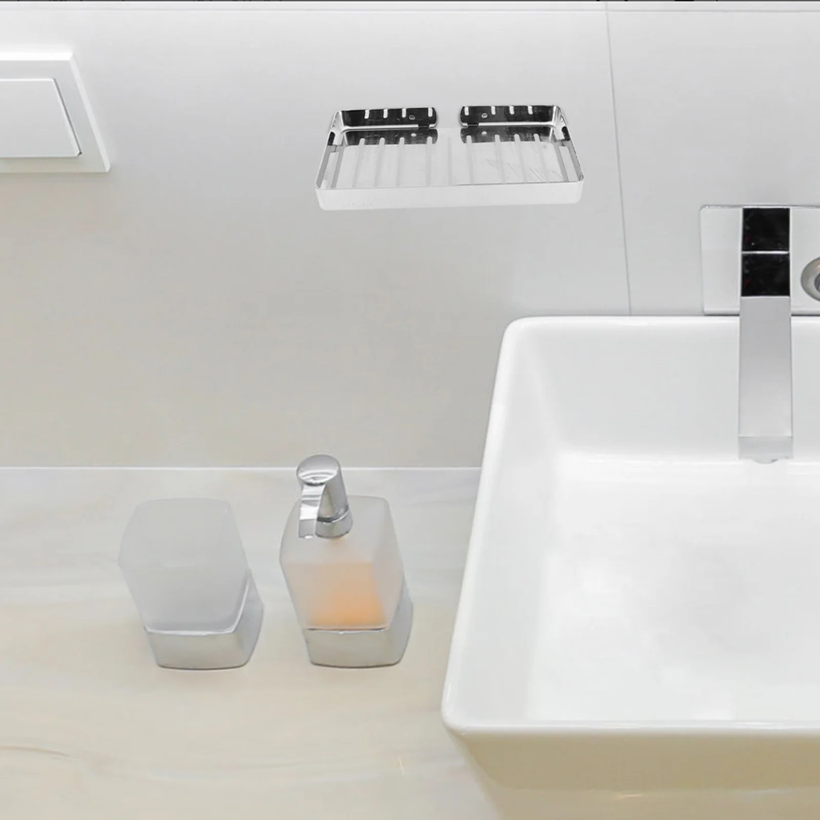 

Stainless Steel Soap Holder Wall Mounted With Drainage Holes For Bathroom Shower Sink Bar Sponge Storage Organizer Rack