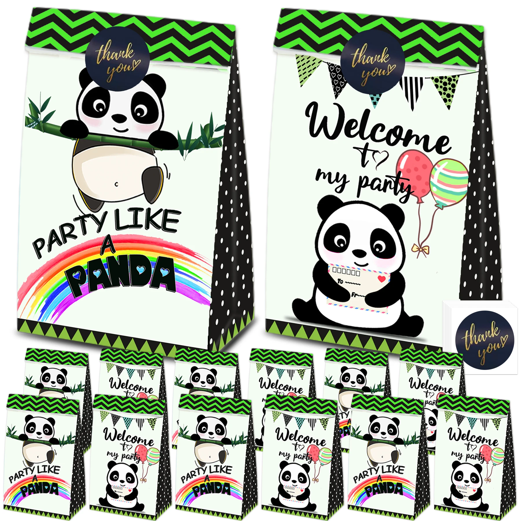 Panda goodieのようなパーティーバッグ,ギフトバッグ,動物のおやつバッグ,ベビーシャワーと誕生日,12個