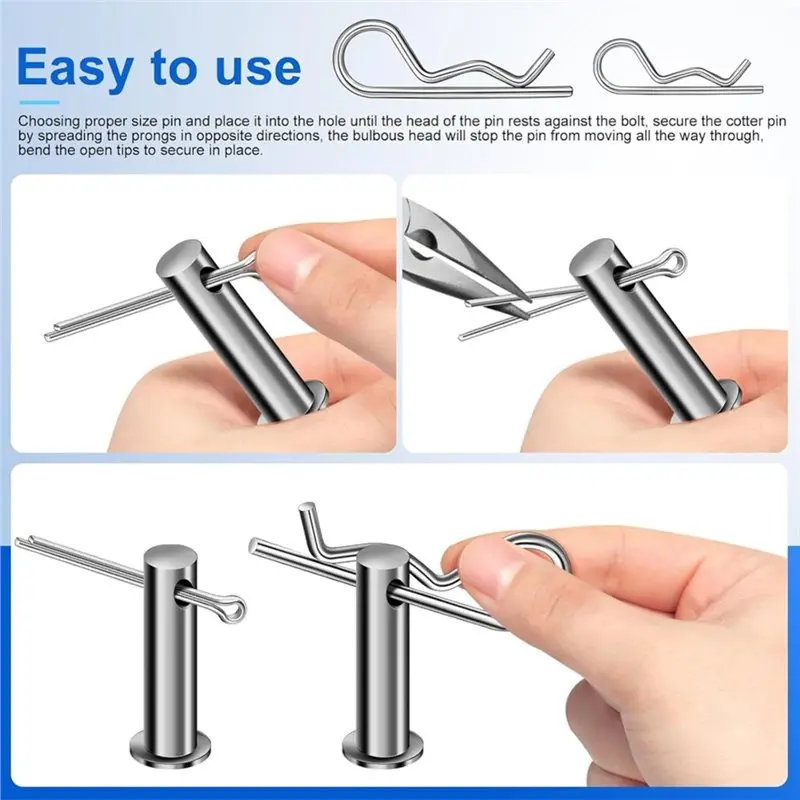 ABMH-Cotter Pin Assortment Kit, 220PCS Heavy Duty R Clips& Hairpin Split Pin 304 Stainless Steel 13 Sizes Set