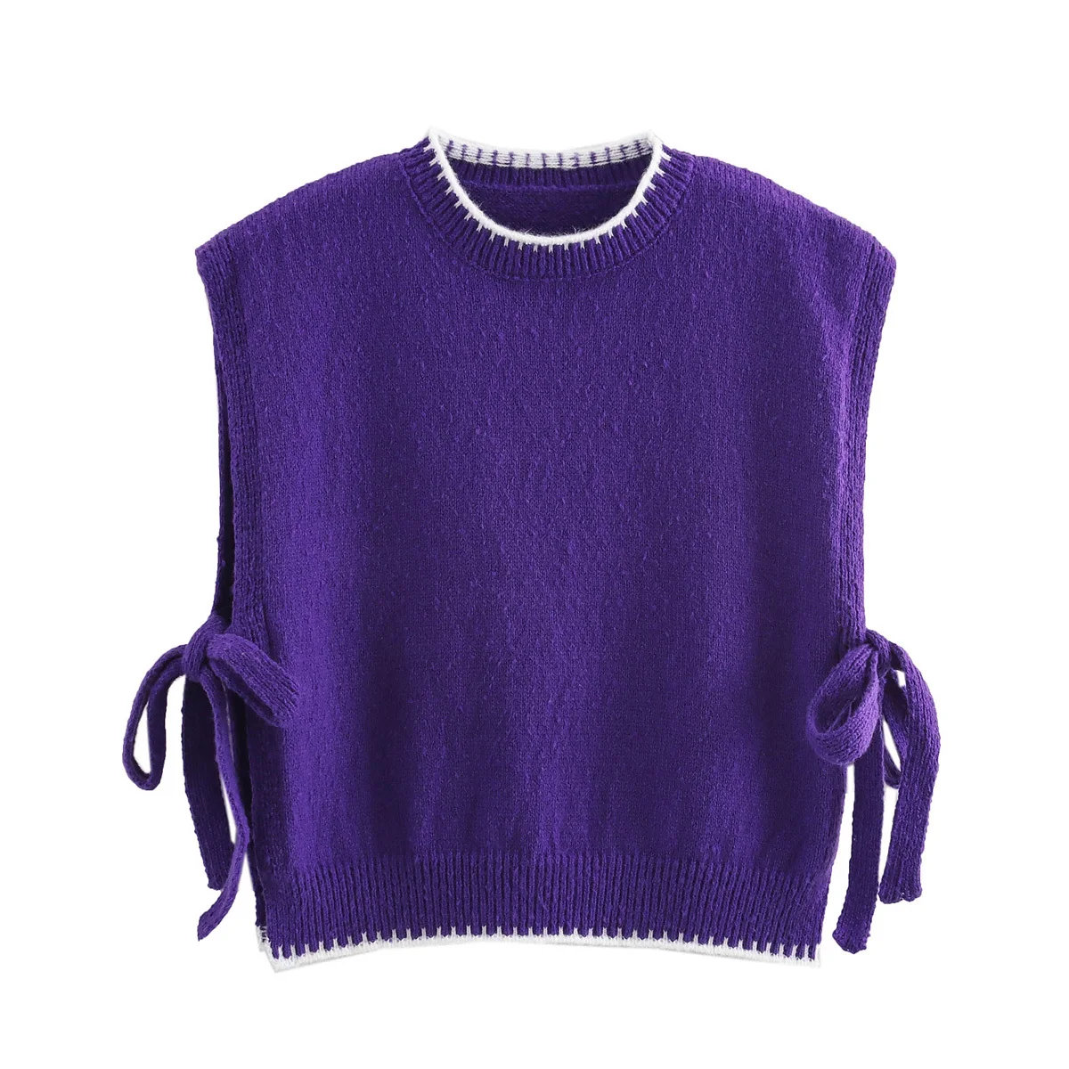 

TRAF Women 2025 Spring New Fashion Lazy Style Short Knitted Vest Chic Bow Ornament Round Neck Sleeveless Vest Mujer