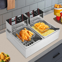 5KW Double Tank Electric Fryer 12L Stainless Steel Deep Fryer Home Commercial Electric Immersion Fryer w/Frying Basket+Lid, 220V
