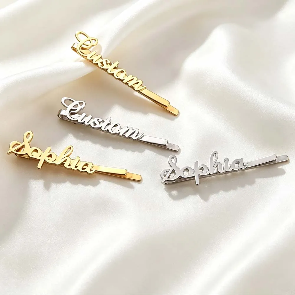 Personalized Barrettes Hairpins Name Tag Custom Bobby Pin Metal Badge Gift for Woman Girlfriend Men Stainless Steel Hair Jewelry