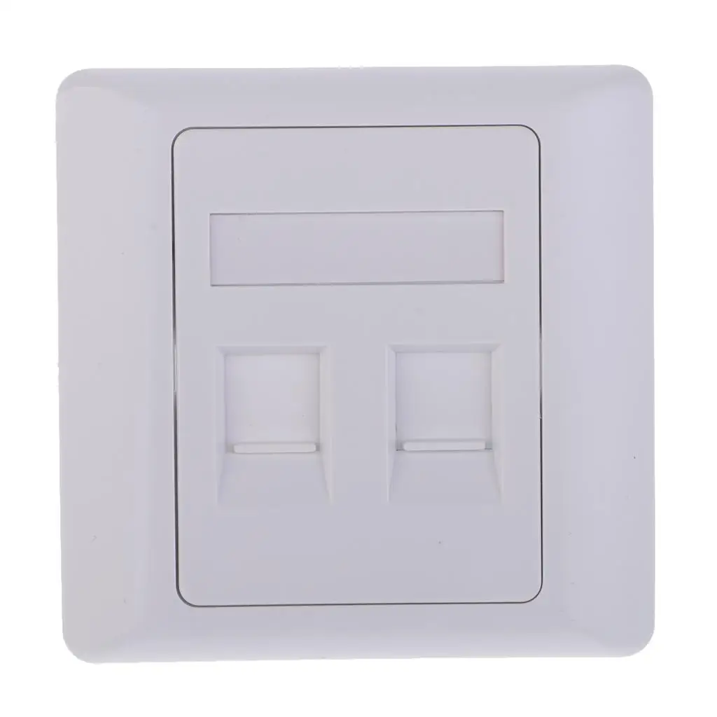 Double Ports Wall Outlet Plate Network Ethernet Shuttered Plate Keystones 2 Holes White