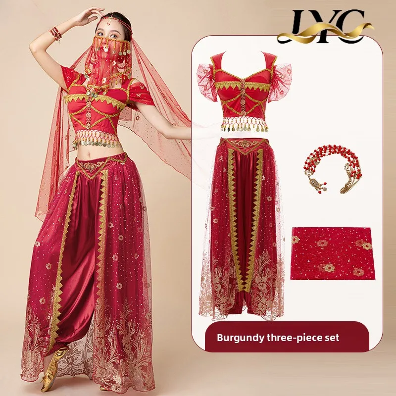 Costume di Halloween Aladdin Jasmine Princess Danza del ventre Abito esotico per le donne Set di spettacoli di ballerini della regione occidentale