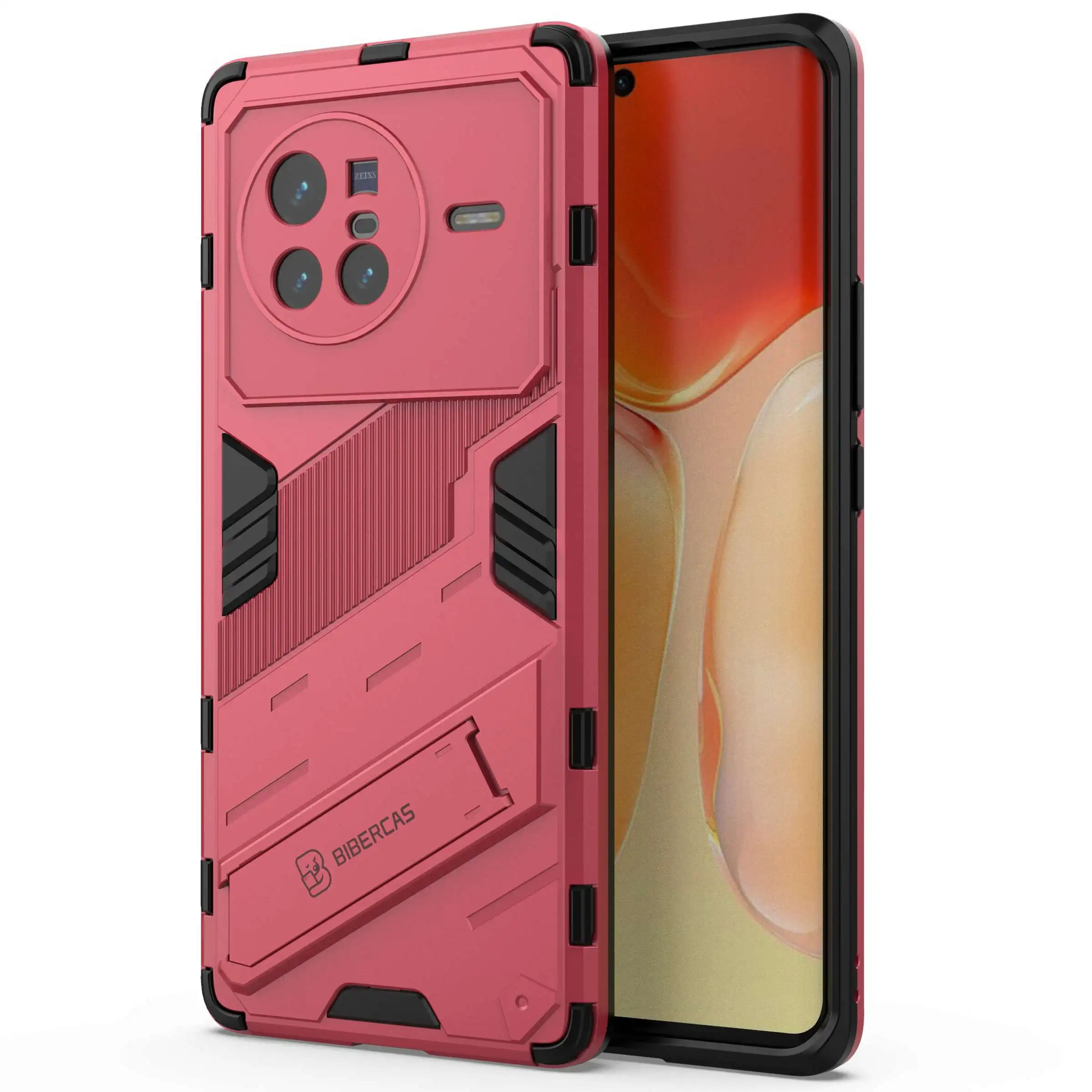 

For vivo X80 5G Kickstand Combo PC + TPU Case Drop-proof Dual Layer Protective Cell Phone Shell - Rose