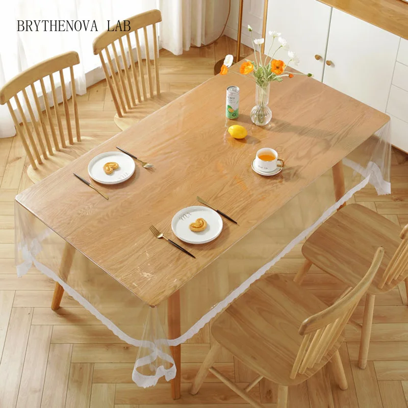 Lace Clear Tablecloth Transparency PVC Table Cloth Vinyl Oilproof Waterproof Kitchen Dining Table Cover for Rectangular