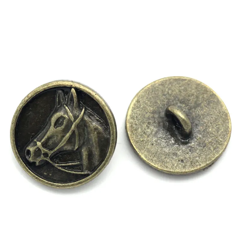 20szt 15mm Vintage Metal Sewing Shank Buttons Round Antique Bronze Horse Head Carved Buttons Women Men DIY Sewing Accessories