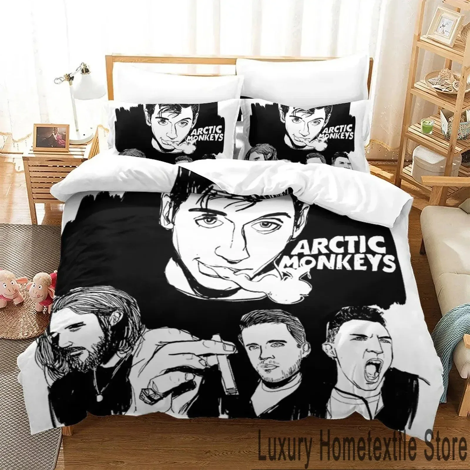 3D พิมพ์ Arctic Monkeys Band ชุดเครื่องนอนผ้านวมคลุมเตียงชุดผ้านวมปลอกหมอนผ้าพันคอ King Queen ขนาดเด็กผู้ใหญ่