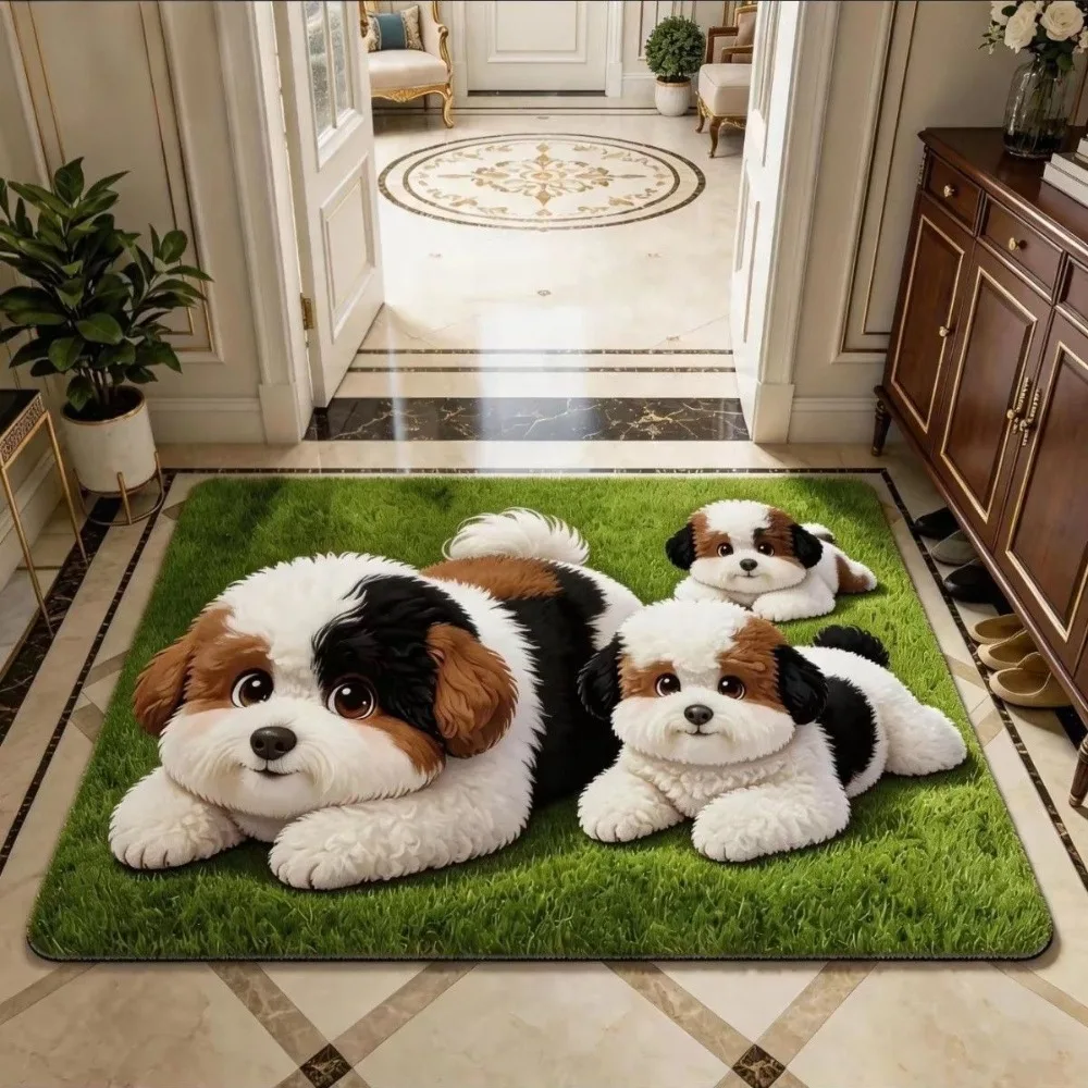 Creative Diatomite Teddy Dog Print Rug Absorbent Pet Themed Floor Mat Abrasion-resistant Non-slip Entryway Rug Home Decor