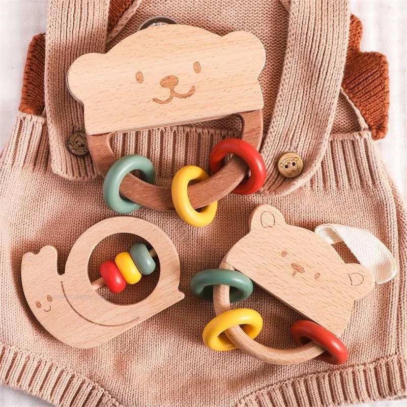 Sonaglio per bambini Giocattoli Orsetto in legno Lumaca Animale Massaggiagengive Sonaglio Regalo per neonati Giocattolo puzzle per bambini Г®ломкалолольtukк