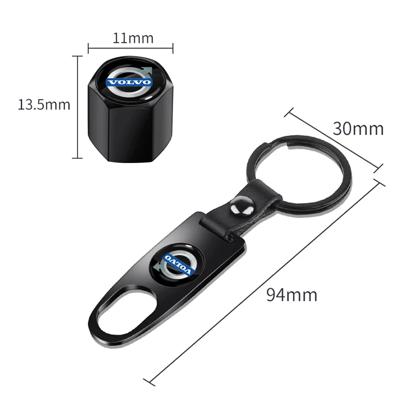 Car Keychain Key Ring with Auto Tire Valve Caps Tyre Dust Cap For Volvo XC90 S60 V40 XC60 S80 S40 V70 V50 S90 T6 V60 V90 XC40