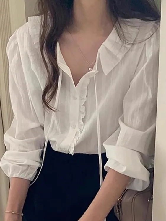 Doux jeune blanc irt femmes coréen Sle doux Sa épissure oreille en bois bulle ample Sve vêtements intérieurs haut début du printemps