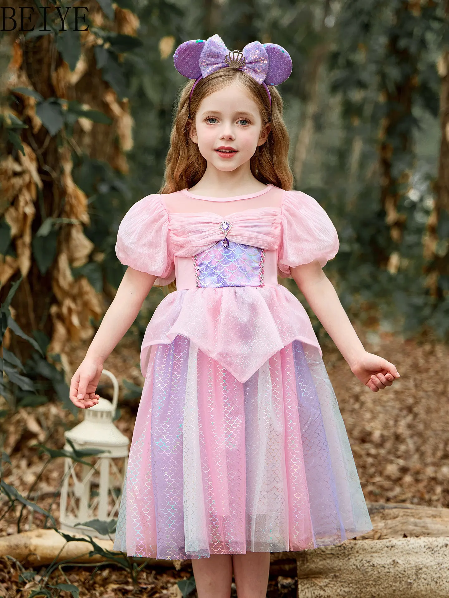 

Mermaid Princess Dress Girls 2026 New Summer Rainbow Colorful Children's Long/short Sleeve Costume Kids Cospaly Dresses