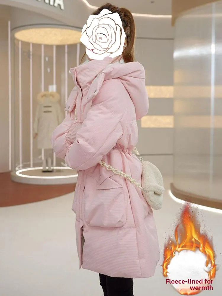 티엔드 코튼 다운 재킷 여성용 미드-랭스 파카 코트 겨울 신상 슬레 한국 스타일 루즈핏 롱 스웨이드 지퍼 클로저