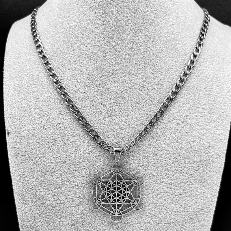 

Yoga Hindu Buddhism 7 Chakra Stainless Steel Necklace for Men Sacred Geometry Angel Seal Metatron Symbol Gun Black Jewelry Gift