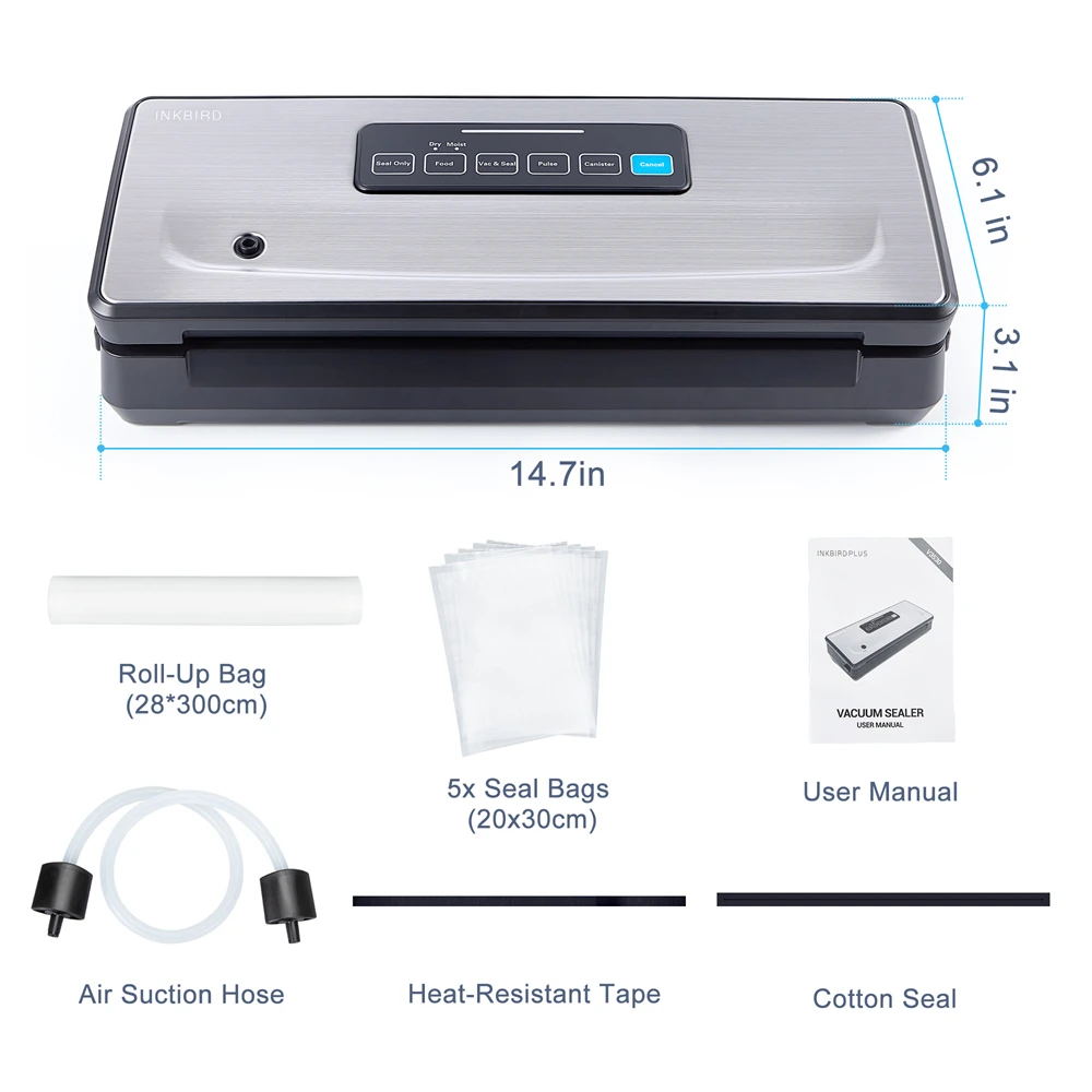 INKBIRD Automatic Ziploc Vacuum Sealer Vacuum Packing Machines With Dry/Moist/Pulse/Canister Modes Versatile Kitchen Appliances