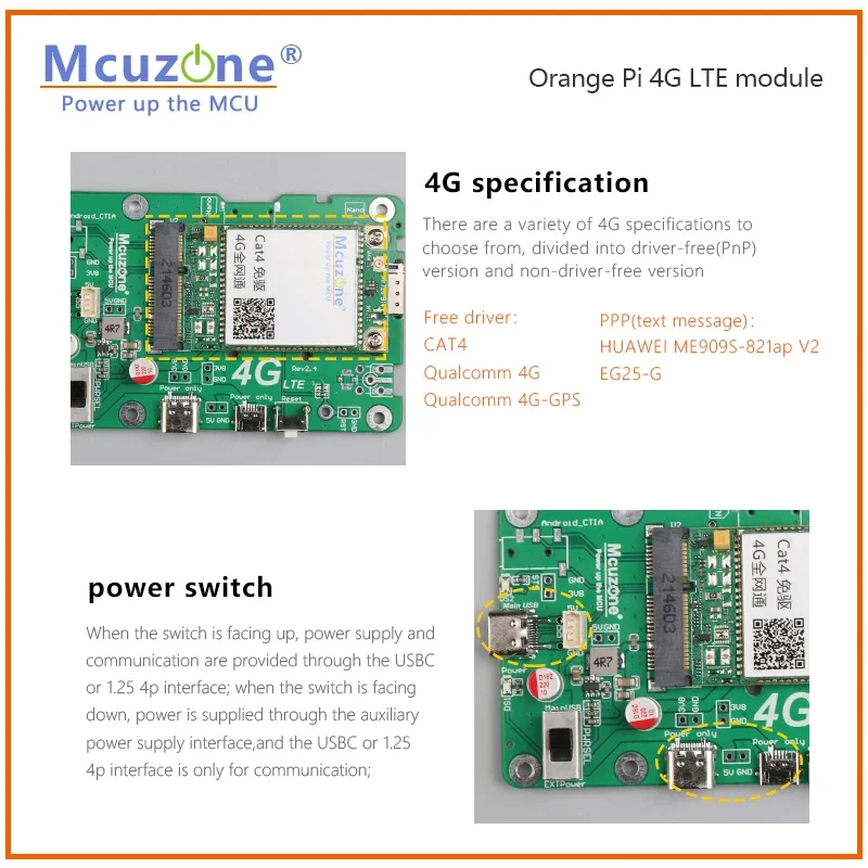وحدة Orange Pi 4G LTE، CAT4/EG25-G/fibocom/Qualcomm/GNSS/eSIM/محرك مجاني/ubuntu/debian/RaspberryPi