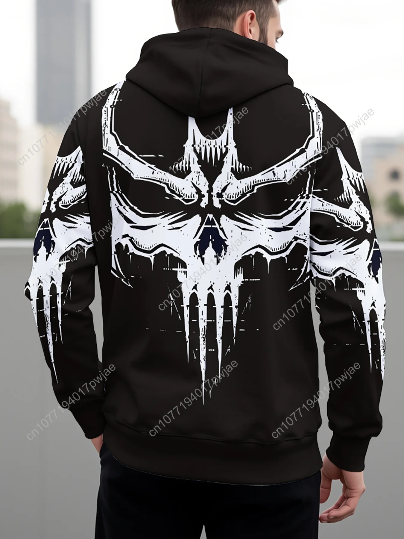 Мужская креативная толстовка с абстрактным 3D принтом черепа и карманом-кенгуру, повседневная вязаная толстовка из полиэстера с длинными рукавами и капюшоном для улицы