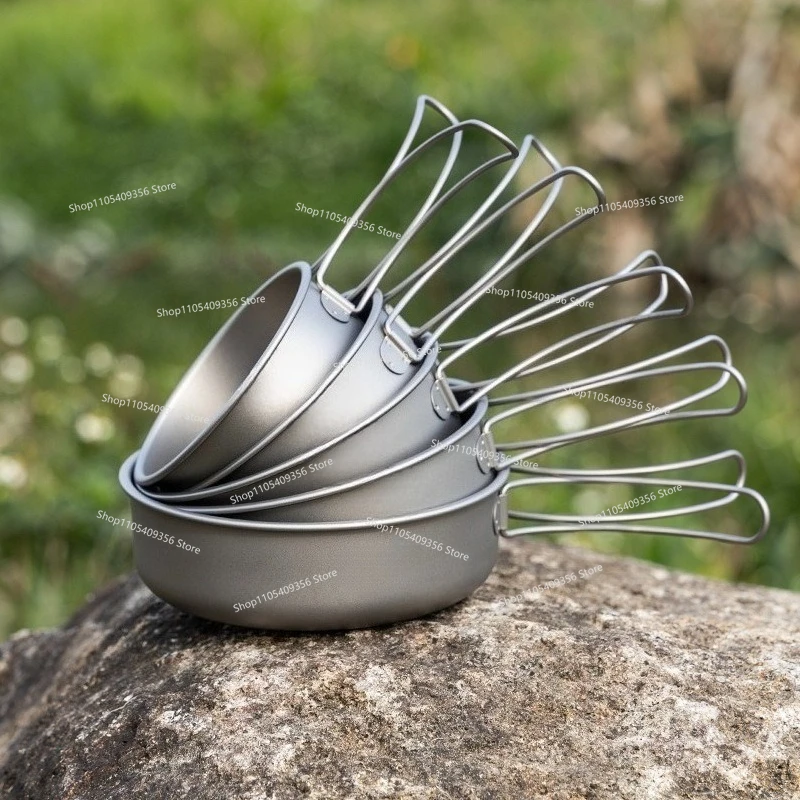 For Pure Titanium Bowl Outdoor Portable Tableware Cookware Set Folding Camping Wok Frying Titanium Pan Frying Pan