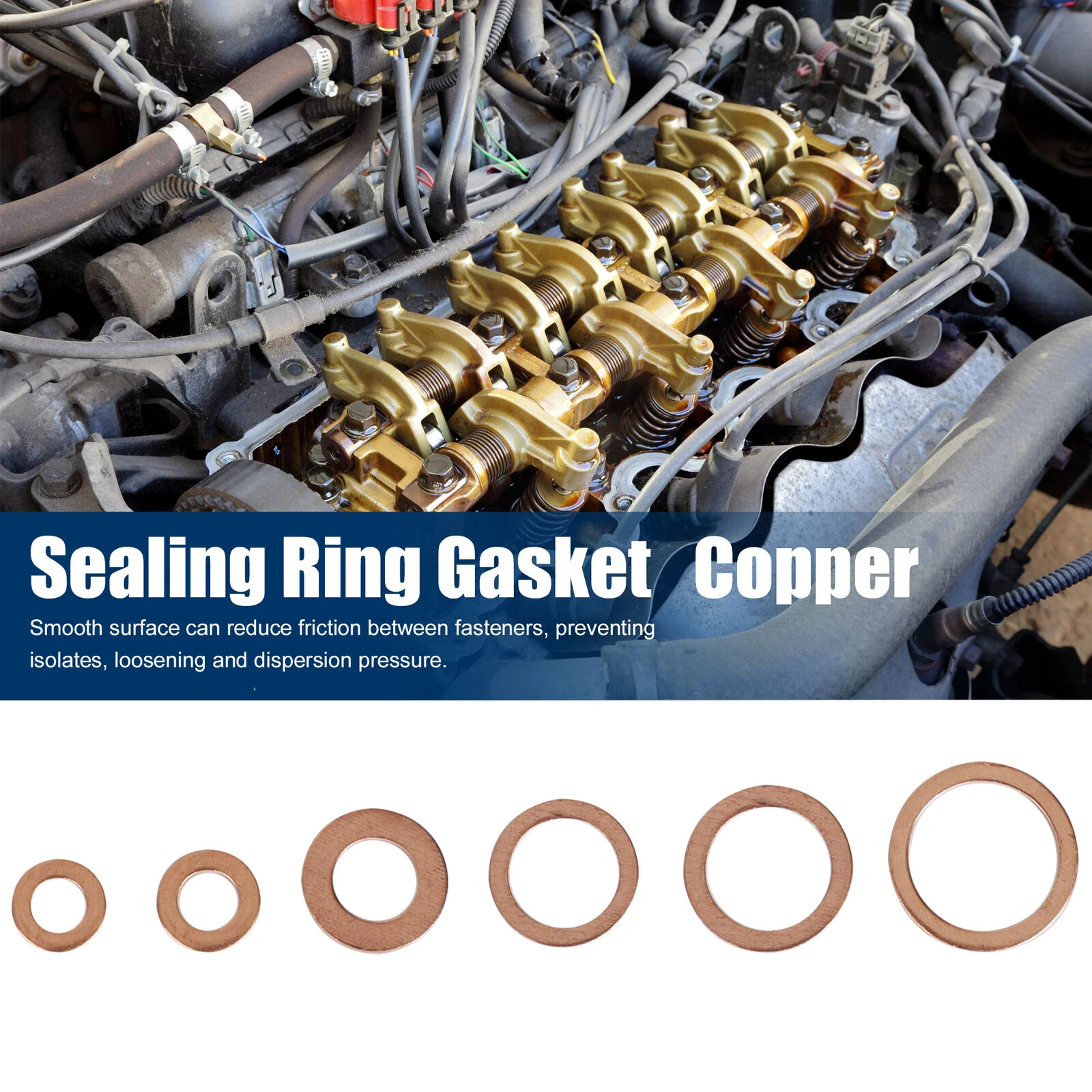 100PCS Copper Washer Gasket Nut And Bolt Set Flat Washers Sealing Ring Crush Washer for Bolts Screws Machinery Repair M5-M14
