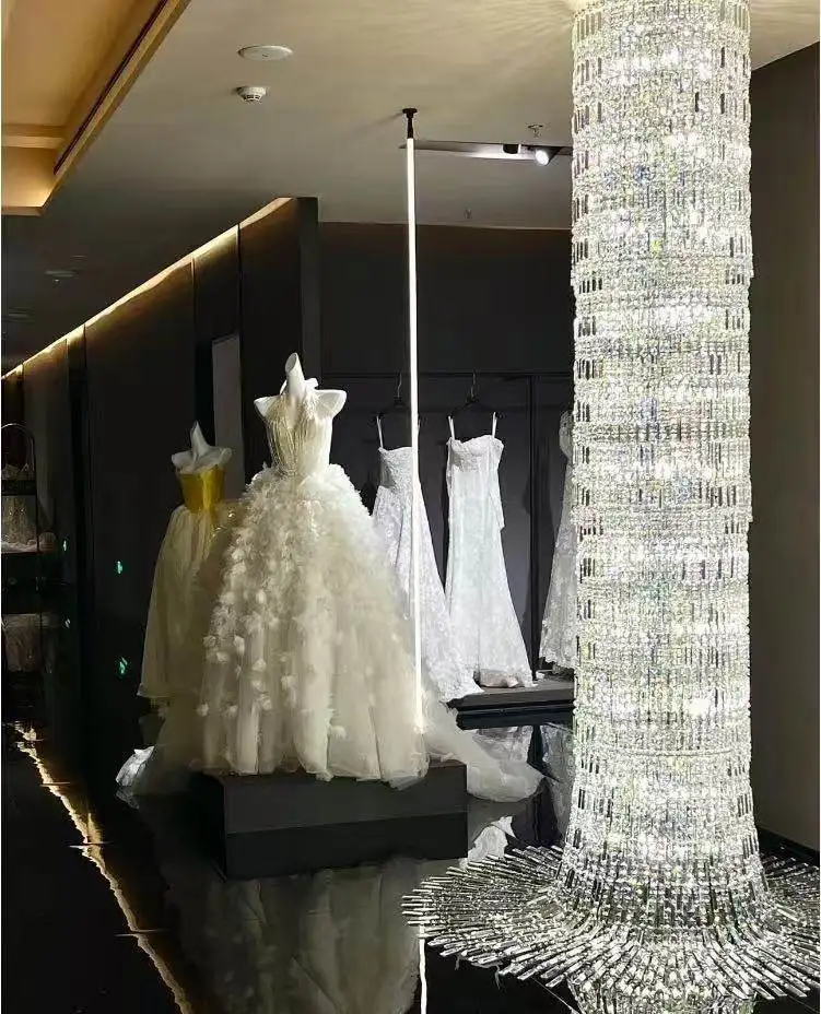 Crystal Wedding Chandelier, Bar Villa Pendant Light, Tassel Crystal Light Fixtures Stairwell Art Fashion Show High Ceiling Lamp