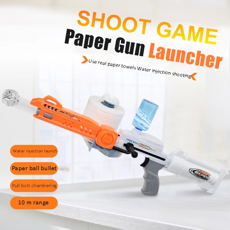 Children Toilet Paper Emitter Roll Paper Gun Wet Wipes Toilet Paper Gun Toy For Children Handheld Shooting Toy Chasing Toys