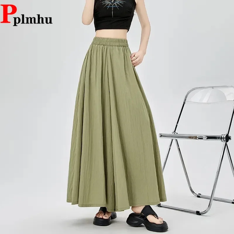 

Ice Silk Ankle-length Culotte Pants Summer New Women Korea Spodnie Thin Loose High Elastic Waist Casual Wide Leg Pantalones