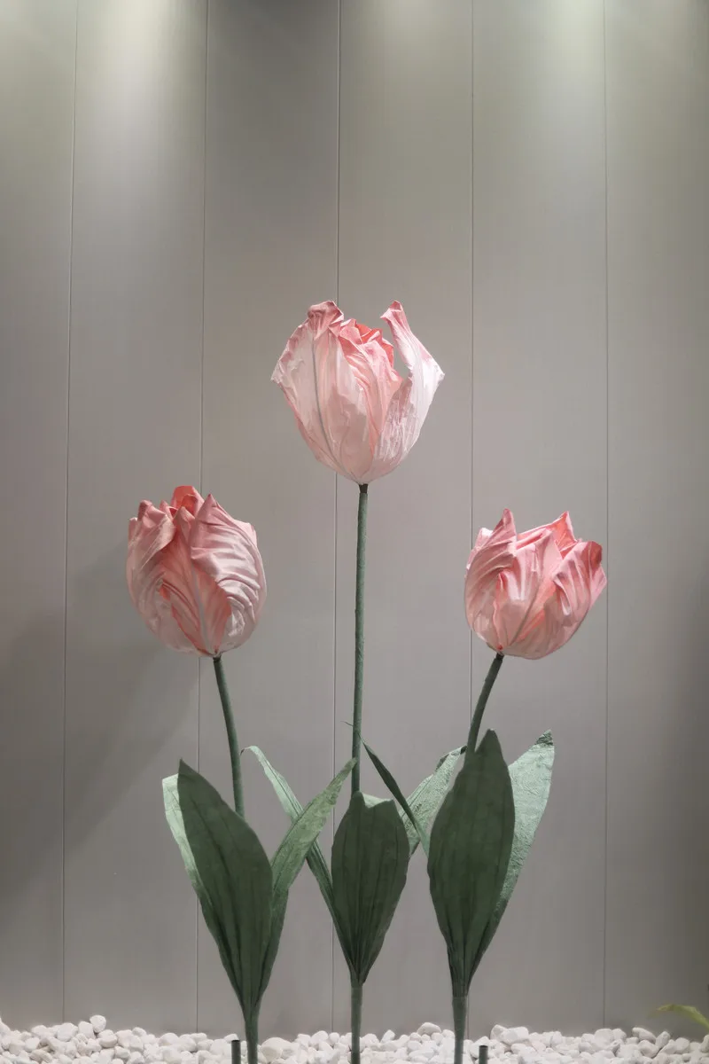 Large tulip paper flowers, wedding decoration, stage background, commercial beauty mall, shop window photography