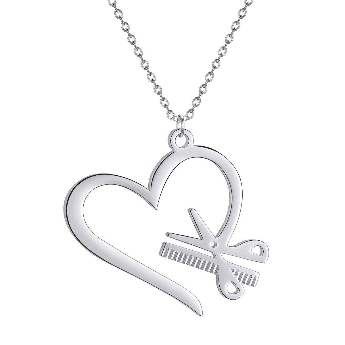 Hair Loving Heart Stylist Pendant Scissors Comb Chain Necklaces Stainless Steel Necklace Punk Trendy Jewelry for Women Birthday