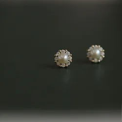 Vintage Disc Pearl Zirconia Stud Earrings Women, S925 Sterling Silver, Gentle Jewelry, Girly Gift, Daily Occasion, High Quality