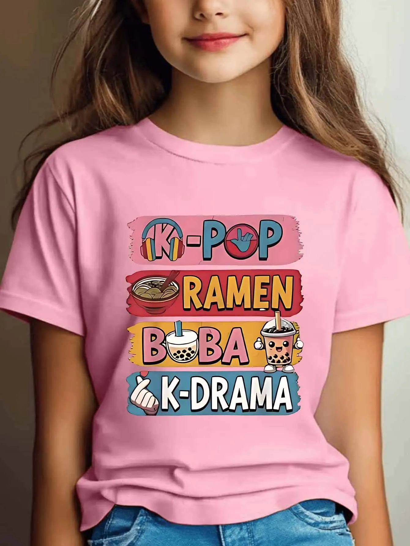 Kpop Boba Letter Print Kids Cotton T Shirt Boys Girls Parent Child Matching Short Sleeve Casual Breathable Family Fashion Tees