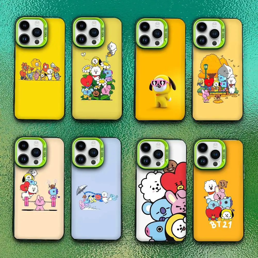 

K-Pop Cartoon B-BT21ES Phone Case For iPhone 16,15,14,13,12,11,Pro,Max,Plus,Mini,SE Anti Fall Green Matte Hard Bumper
