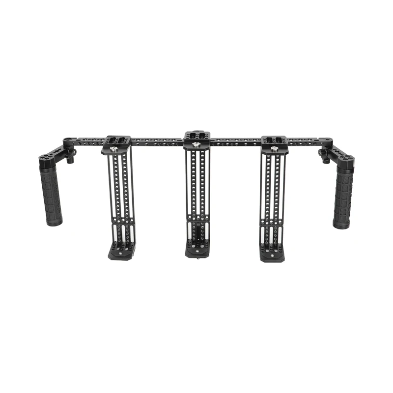 CAMVATE Adjustable Director's Monitor Cage Rig Triple Mount with Dual Rubber Rod Handgrips for 5 to 8