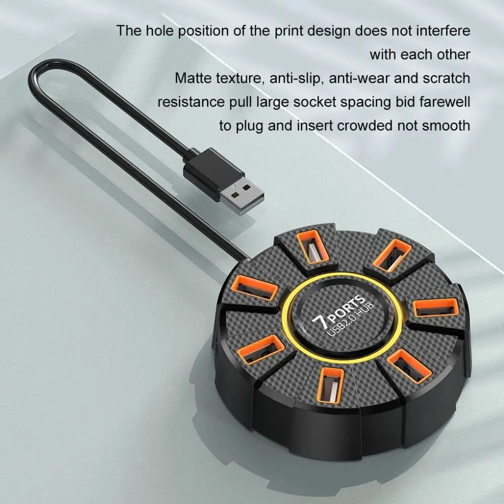 RGB الخلفية 7 منافذ متعددة المتوسع تمديد عالية السرعة USB 2.0 Hub 1 في 7 USB الفاصل متعدد الفاصل محول مهايئ شاحن