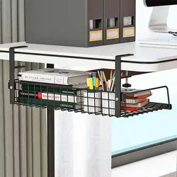 Adjustable Storage Shelf Under Table for Storage Cord, Socket, Kitchen Multifunctional Shelf, Closet Storage Shelf,No-hole
