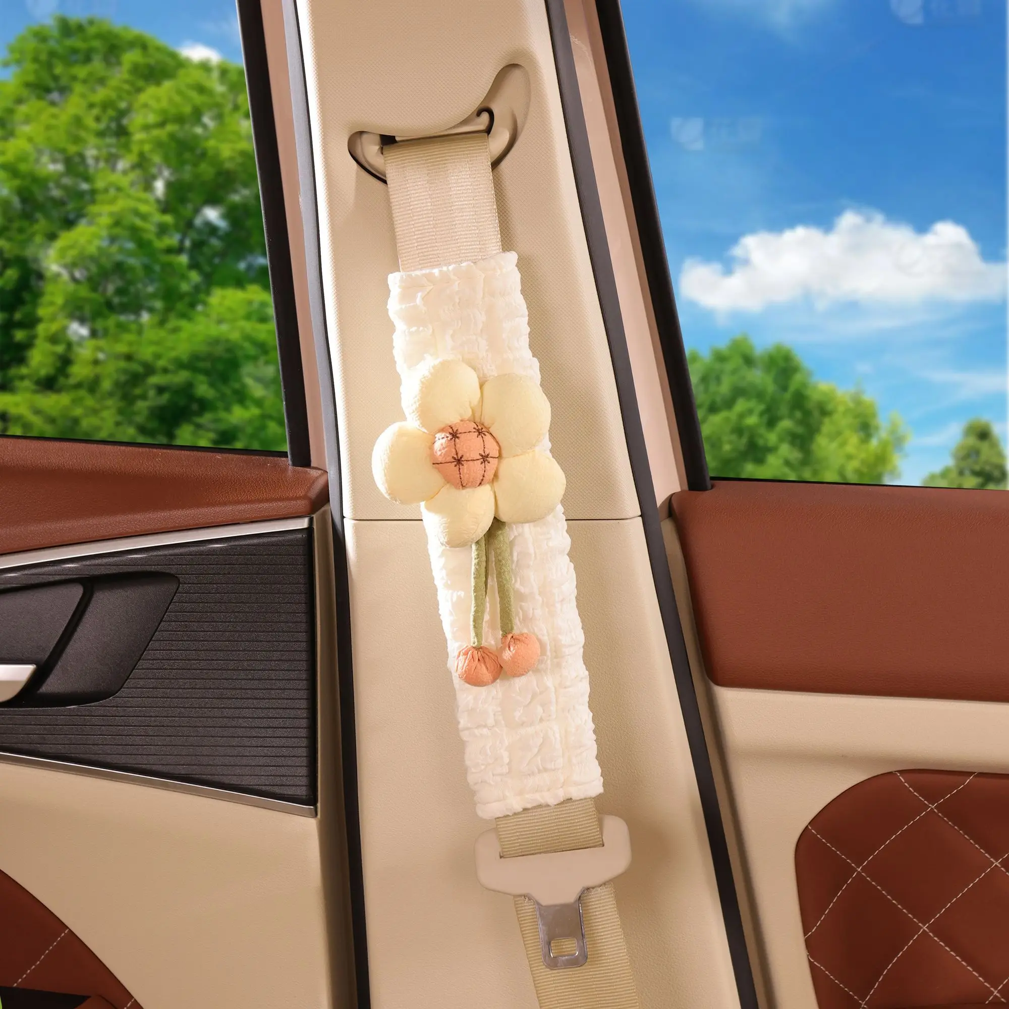 

Universal Seatbelt Cover Protector - Floral Design Soft Polyester for Shoulder Comfort, Car Interior Safety Accessories