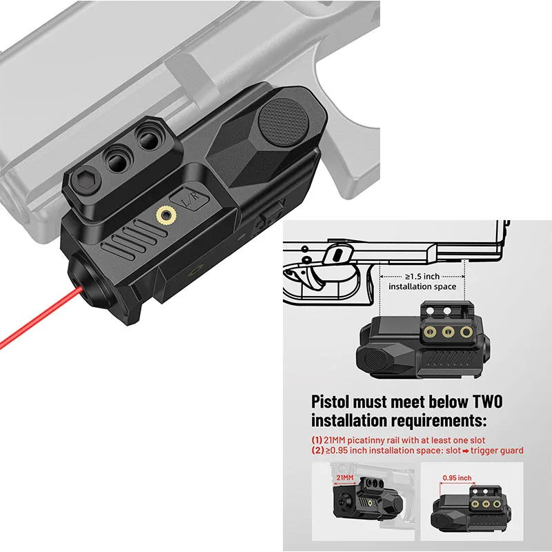 

Лазерный целеуказатель EZshoot Red Laser Sight, перезаряжаемый, низкопрофильный, с лазерным лучом для крепления на планку Пикатинни 21 мм, с режимом стробоскопа, для охоты