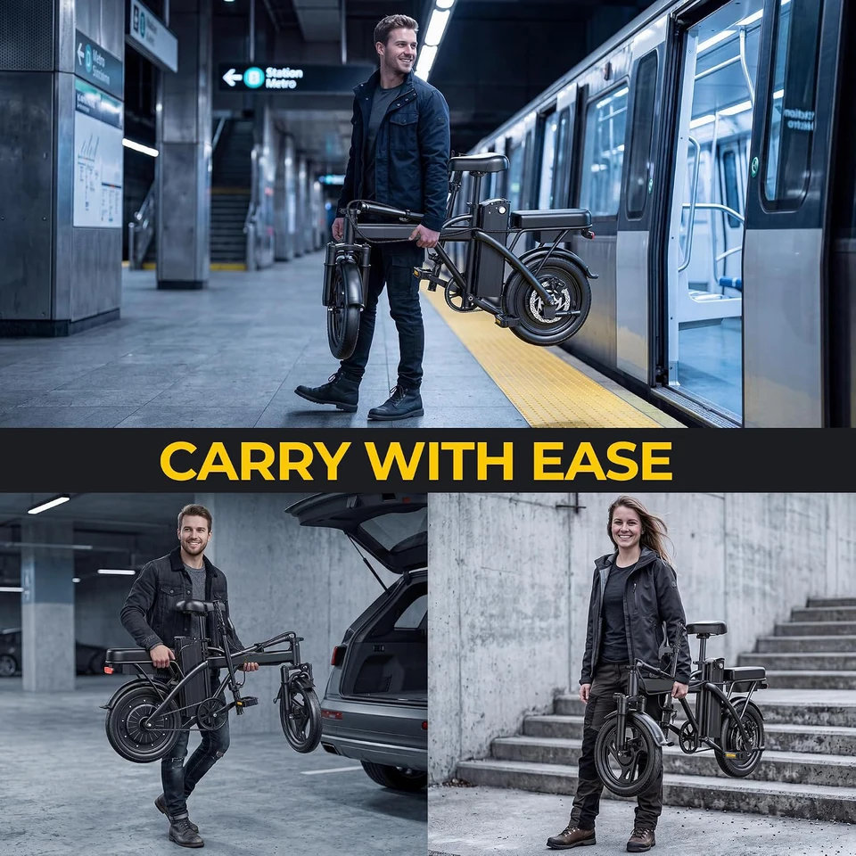 2026 New 14" Electric Bike 500W Motor 22Mph Max Speed 30-45Miles Max Range Dual Brake System Portable Foldable Ebike for Commuting Outdoor fun image 9