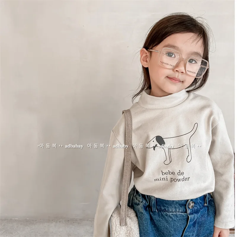 

2023 Baby Boys Girls Cotton Tops Clothes Children Turtleneck Sweaters Kids Winter Cotton Bottoming Toddler Long Sleeve Clothing