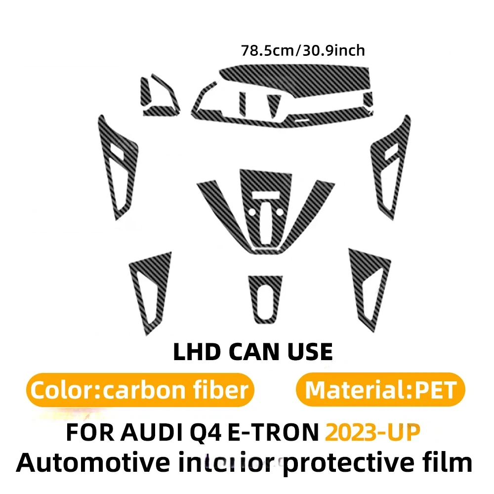 

For Audi Q4 E-TRON 2023 2024 2025 Car Interior Protective Anti-scratch Film Center Console Gear Panel PET Carbon Fiber Texture